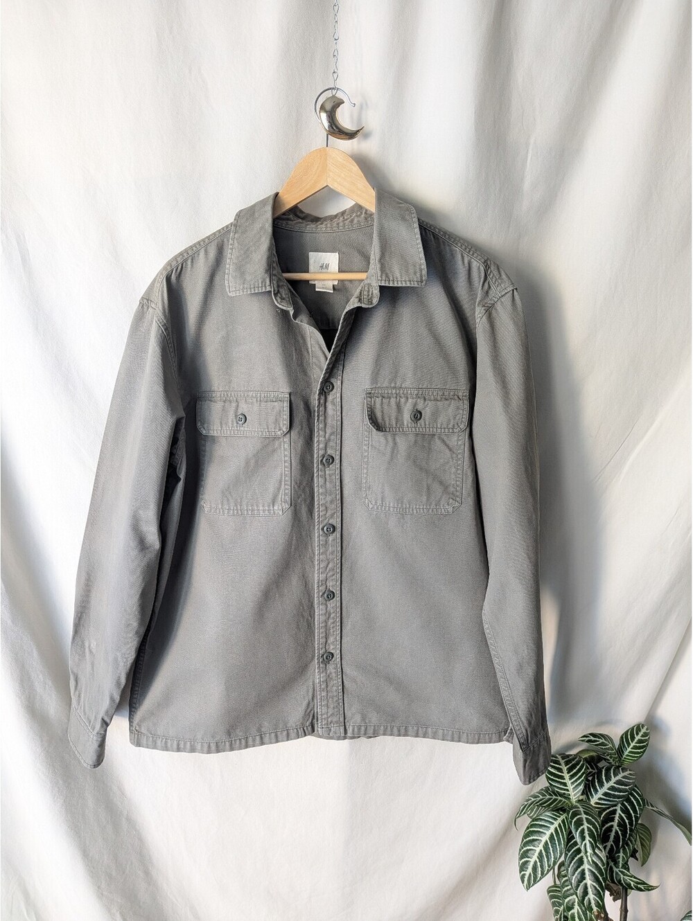 H&M Men's Long Sleeve Button-Up Shirt Gray Size L